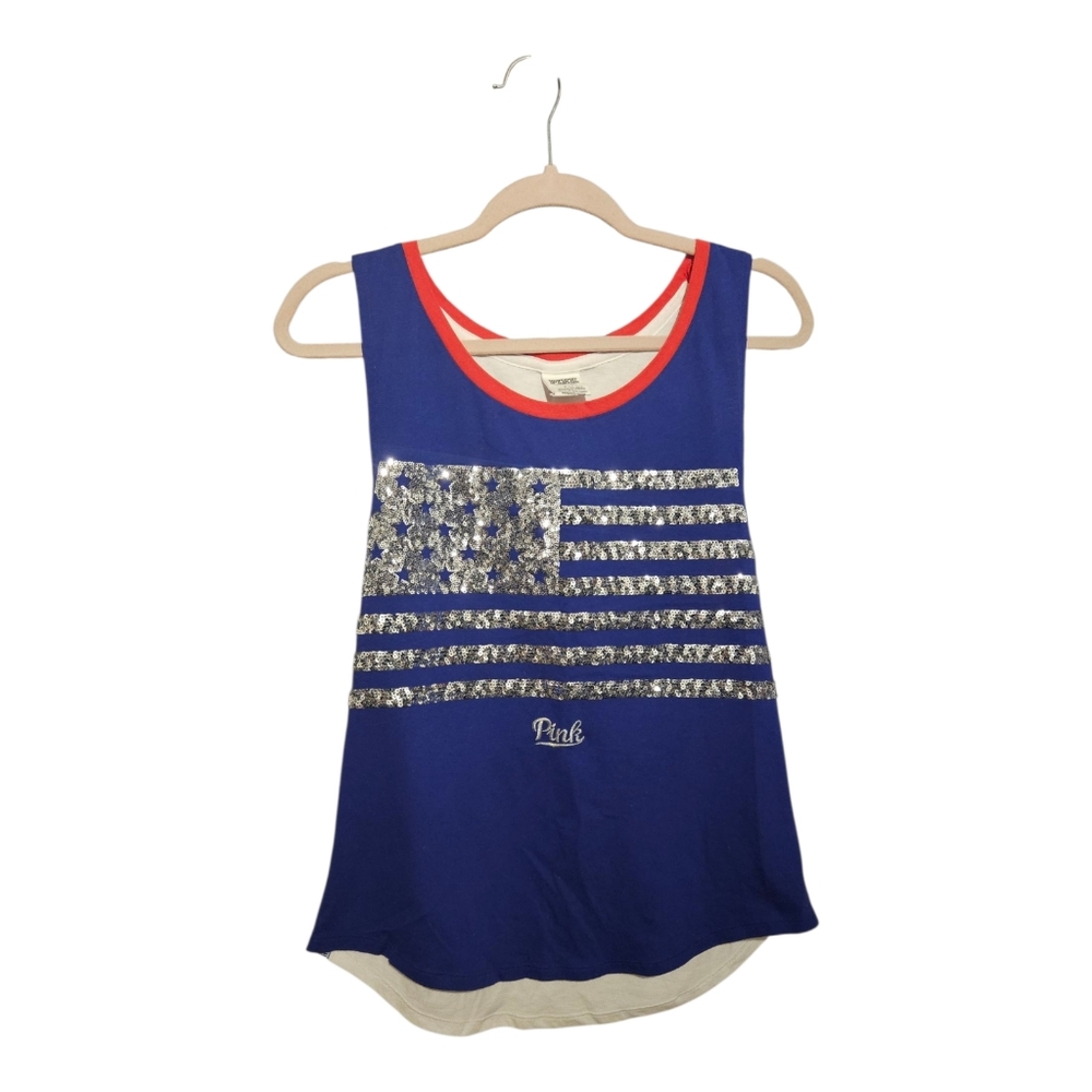 Victoria's Secret PINK American Sequin Flag Patriotic Muscle Tank Top Size S